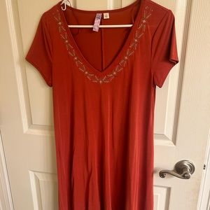 Burnt orange Flowy dress with embroidery detail